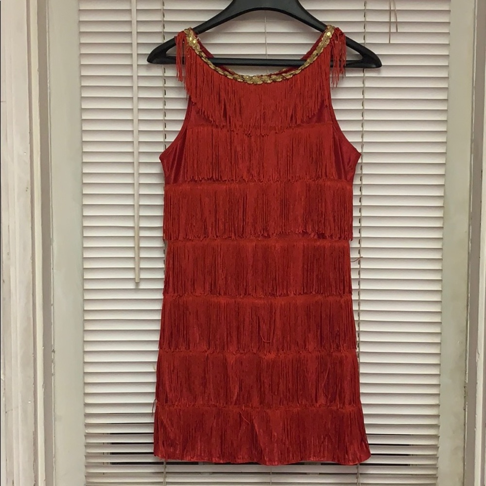FRINGE RED DRESS DANCE COSTUME